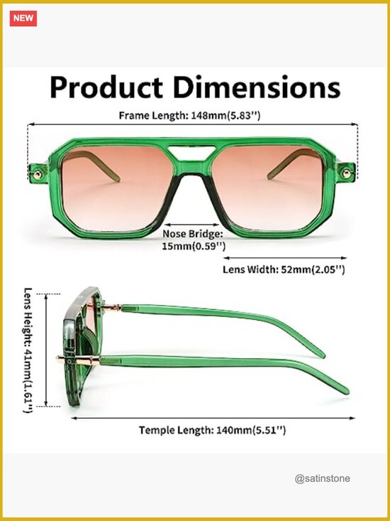 Retro 70s Square Aviator Sunglasses UV400 Protection Double Bridge Plastic Frame main image 4